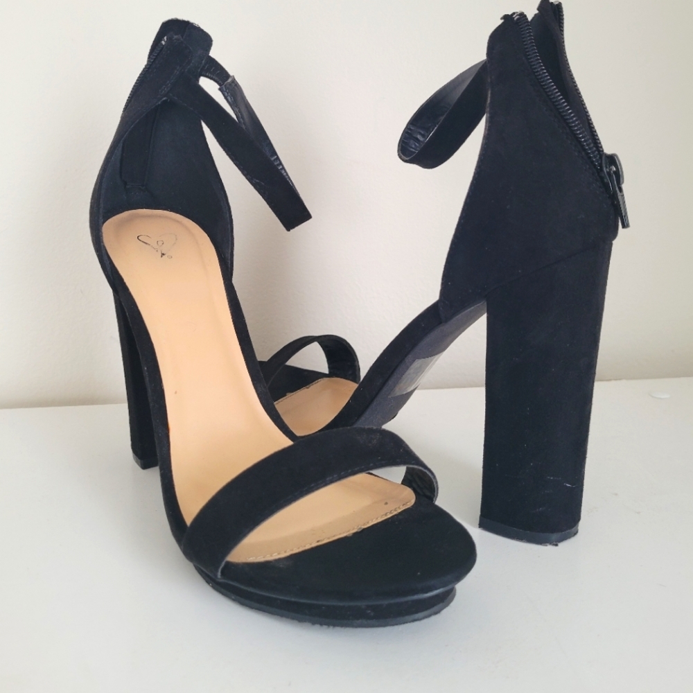 Black open toe heels
